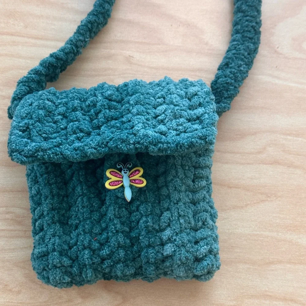 Hand crafted Teal crochet Crossbody Bag with Butterfly Charm